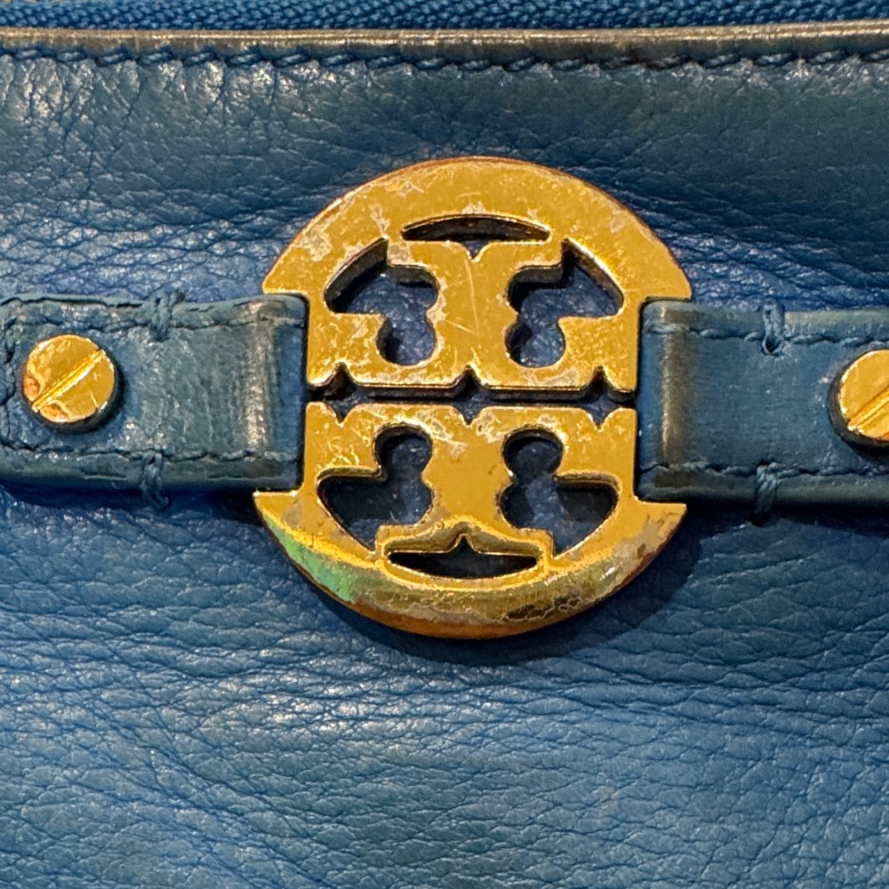 Tory Burch Blue Leather Pouch with Gold Accents - Picture 2 of 10